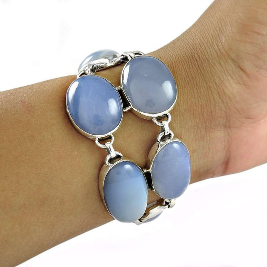 Party Wear Chalcedony Gemstone Sterling Silver Bracelet Jewelry