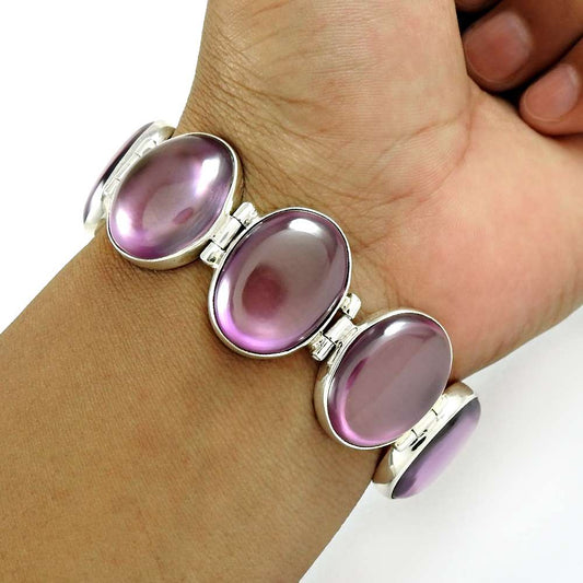 Christmas Gift 925 Sterling Silver Natural Quartz Gemstone Bohemian Bracelet E1