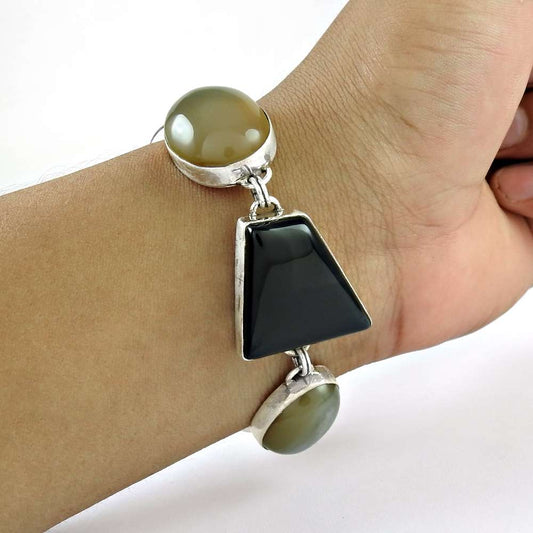 Traditional Multi Stone Gemstone Sterling Silver Bracelet Jewelry