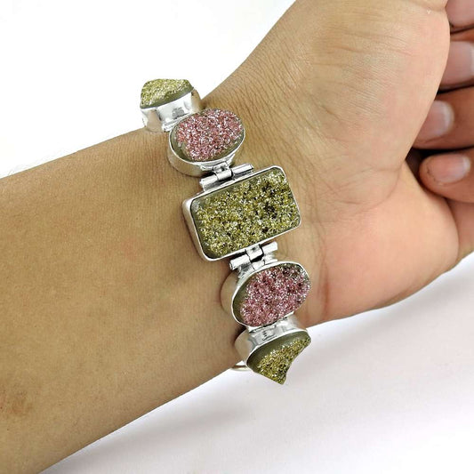 925 Sterling Silver Jewelry Beautiful Druzy Gemstone Bracelet