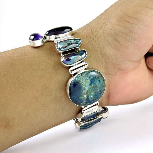 Natural Beauty Biwa Pearl Amethyst 925 Sterling Silver Bracelet