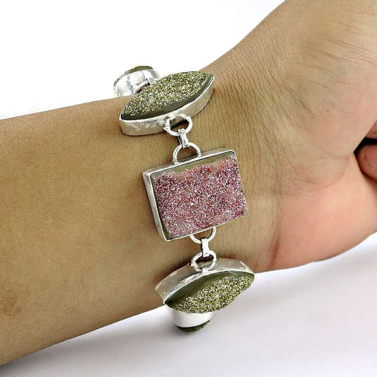 Festive Druzy Gemstone Sterling Silver Bracelet Jewelry