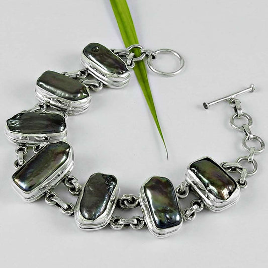 Natural Biwa Pearl Chain Bracelet 925 Sterling Silver For Girls D5