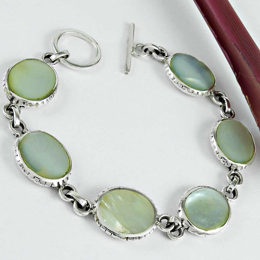 Natural Mother Of Pearl 925 Silver Chain Boho Bracelet For Women A1