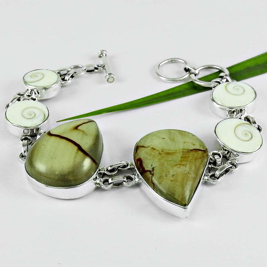 Natural Botswana Agate Gemstone Chain Tribal Bracelet 925 Sterling Silver J2