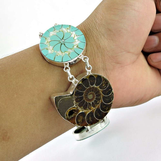 Big Special Moment 925 Silver Ammonite Shiva Eye Shell Bracelet