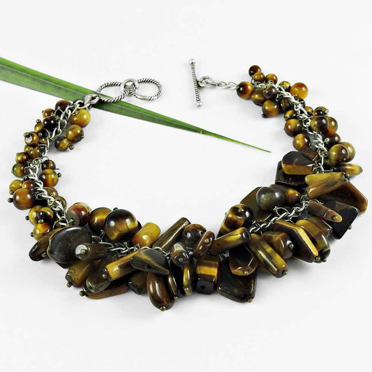Natural Tiger'S Eye Gemstone Chain Beaded Bracelet 925 Sterling Silver U20