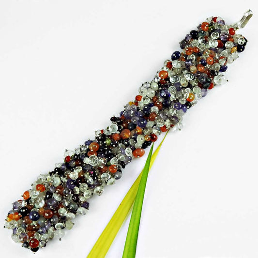 Birthday Gift Natural Carnelian Gemstone 925 Silver Chain Beaded Bracelet C1