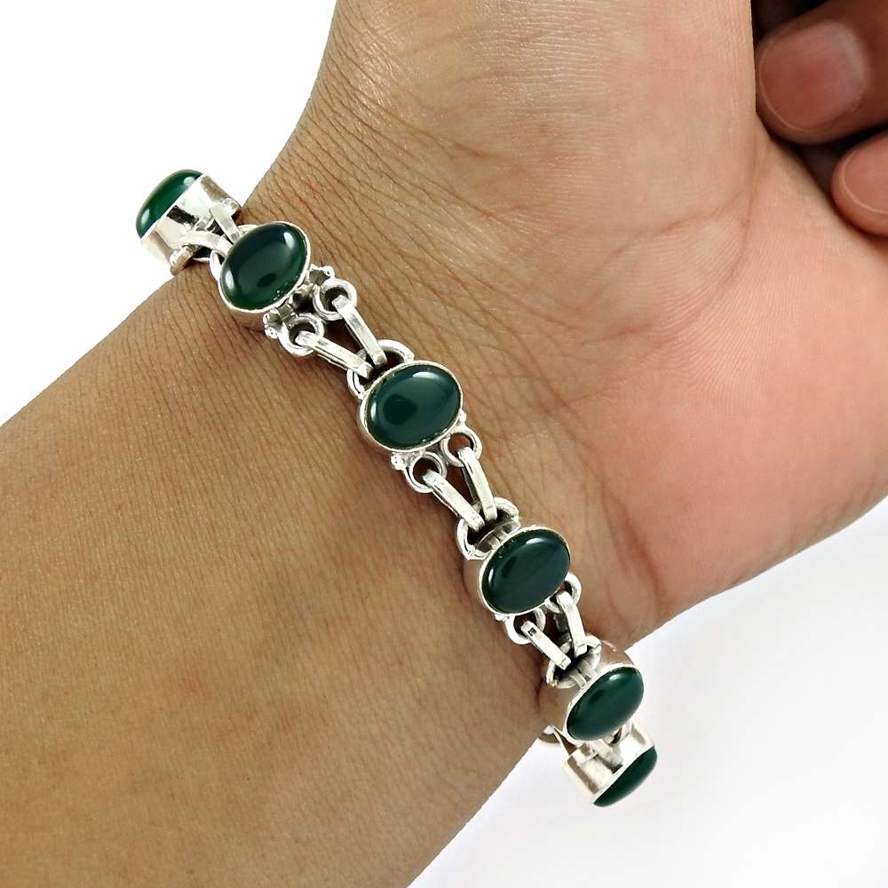 Natural Onyx Gemstone 925 Silver Vintage Christmas Gift Bracelet For Women I1