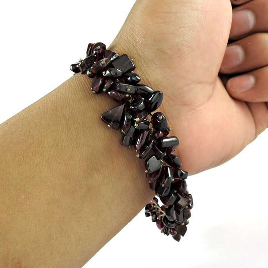 Birthday Gift Chain Bracelet 925 Sterling Silver Natural Garnet Gemstone E5