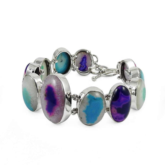 Large Solar Fossil Agate Gemstone Sterling Silver Bracelet Jewelry