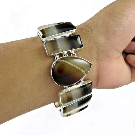 Exclusive Style Onyx Gemstone Sterling Silver Bracelet Jewelry
