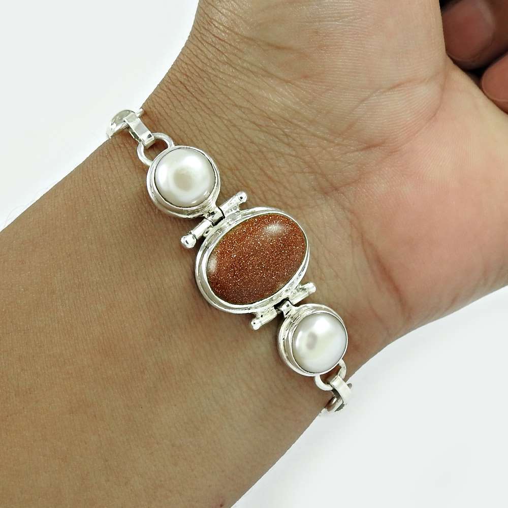 Christmas Gift Boho Bracelet 925 Sterling Silver Natural Sun Sitara Gemstone M1