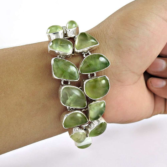 Possessing Prehnite Gemstone Sterling Silver Bracelet Jewelry