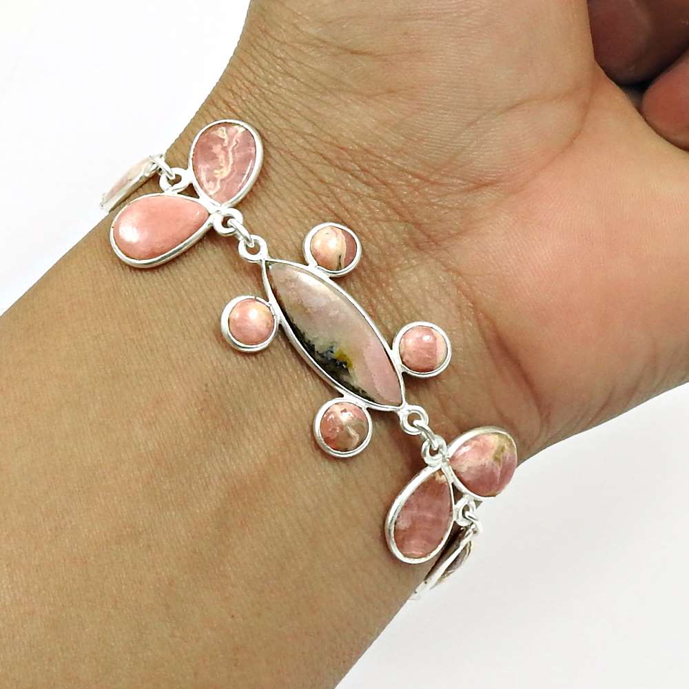 HANDMADE 925 Silver Jewelry Natural RHODOCHROSITE Gemstone Bracelet AQ10