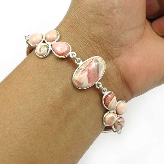 HANDMADE 925 Sterling Silver Jewelry Natural RHODOCHROSITE Gemstone Bracelet AP8