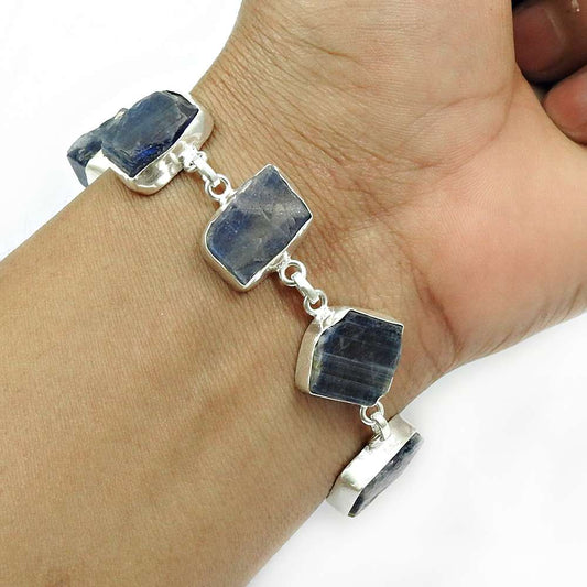 Kyanite Gemstone Rough Stone 925 Sterling Silver Vintage Jewelry E2