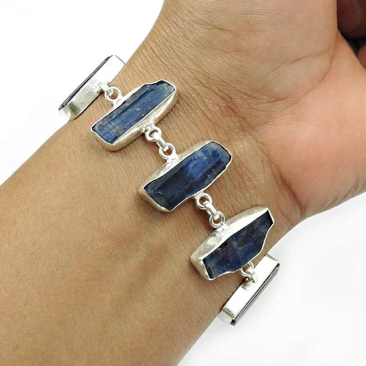 Kyanite Rough Stone Bracelet 925 Sterling Silver Vintage Jewelry O2