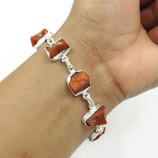 Carnelian Rough Stone Bracelet 925 Sterling Silver Ethnic Jewelry Q2