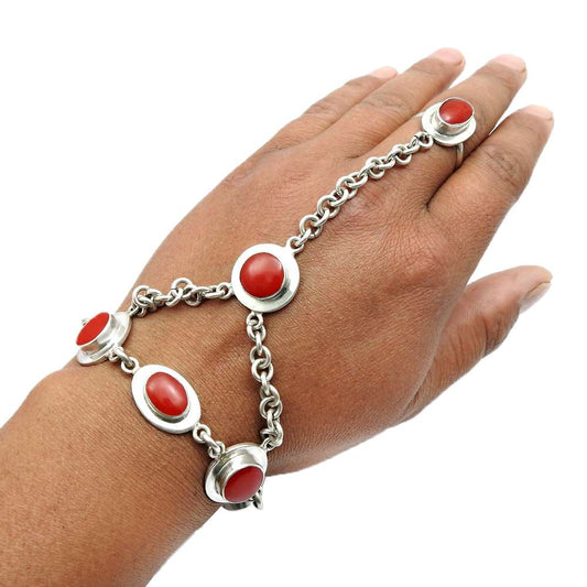 Rare 925 Sterling Silver Red Onyx Gemstone Bracelet Ethnic Jewelry C3