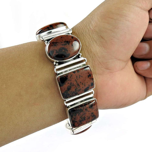 Big Amazing Mahogany Jasper 925 Sterling Silver Bracelet