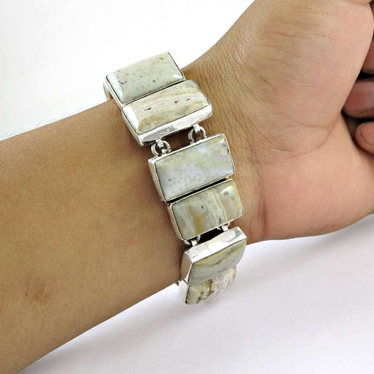 Sterling Silver Jewelry High Polish Ocean Jasper Gemstone Bracelet