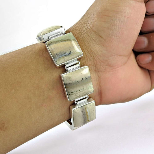 Victorian Style 925 Silver Ocean Jasper Bracelet