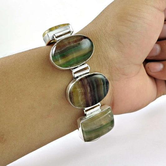 Excellent Fluorite 925 Sterling Silver Bracelet