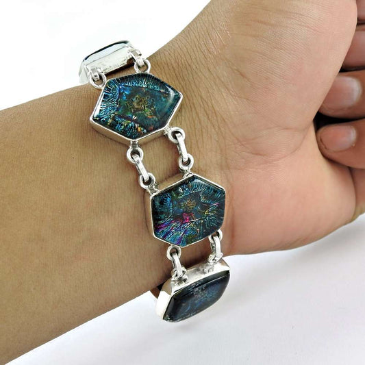 Passionate Love Dico Glass 925 Sterling Silver Bracelet