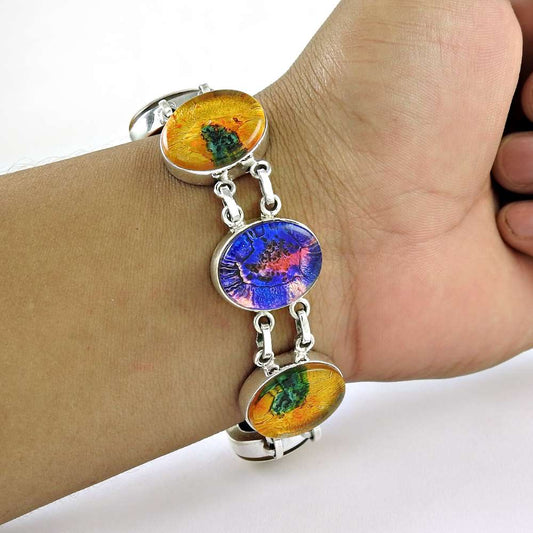 Top Quality African Dico Glass 925 Sterling Silver Bracelet