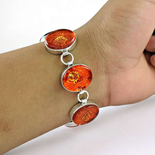 Huge Modern Style Dico Glass 925 Sterling Silver Bracelet