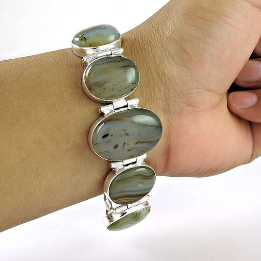 Royal Style Botswana Agate 925 Sterling Silver Bracelet