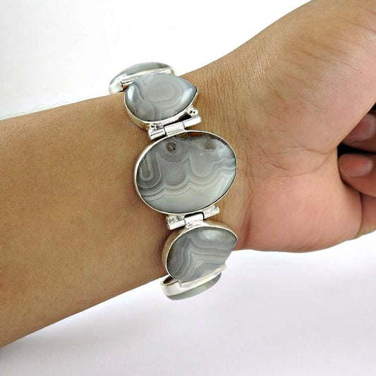 High Work Quality Botswana Agate 925 Sterling Silver Bracelet
