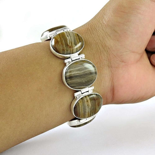 Natural 925 Sterling Silver Zebra Flint Bracelet