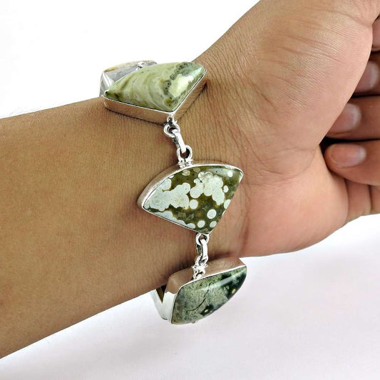 Claptoap Ocean Jasper Gemstone Sterling Silver Bracelet Jewelry