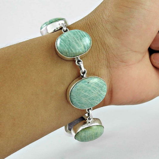 Ethnic Amazonite Gemstone Sterling Silver Bracelet Jewelry