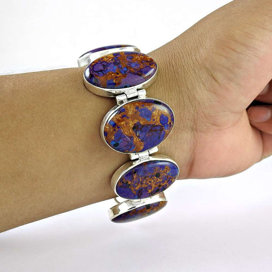 Antique Purpal Copper Turquoise Gemstone Sterling Silver Bracelet Jewelry