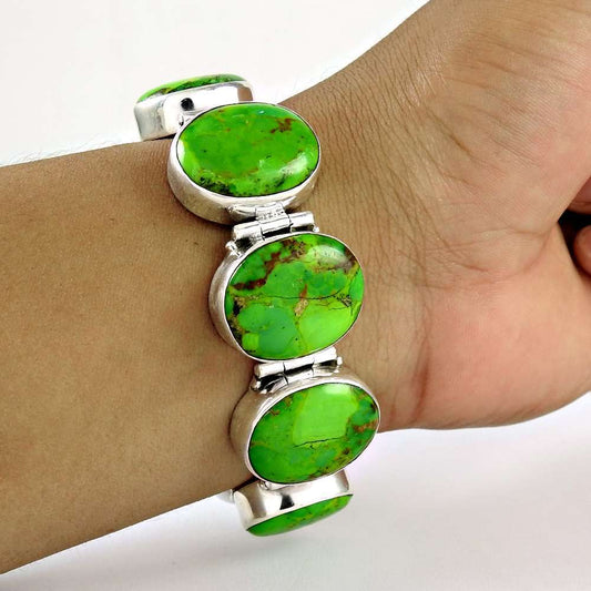 Great Mahaguni Turquoise Gemstone Sterling Silver Bracelet Jewelry