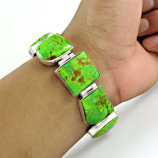 Huge Modern Style Mahaguni Turquoise Gemstone Sterling Silver Bracelet Jewelry