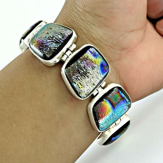 Lively Dico Glass Gemstone Sterling Silver Bracelet Jewelry