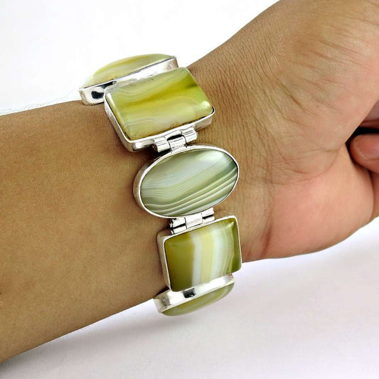 Best Selling Striped Onyx Gemstone Sterling Silver Bracelet Jewelry