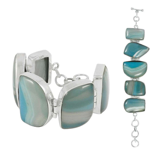 Classy Striped Onyx Gemstone Sterling Silver Bracelet Jewelry