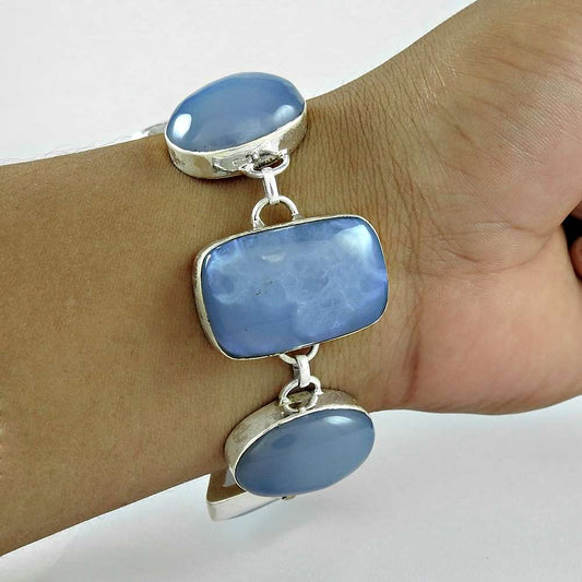 Deluxe Chalcedony Gemstone Sterling Silver Bracelet Jewelry