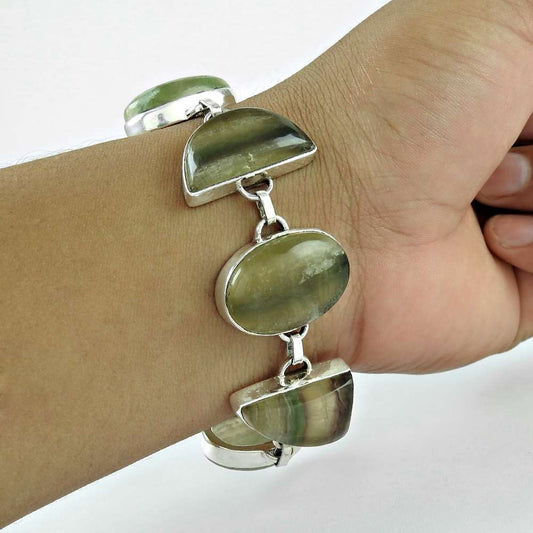 Excellent Fluorite Gemstone Sterling Silver Bracelet Jewelry