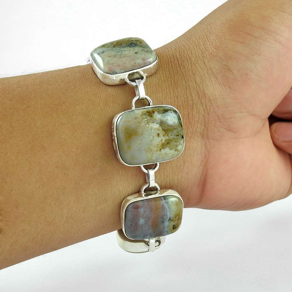 Pleasant Ocean Jasper Gemstone Sterling Silver Bracelet Jewelry