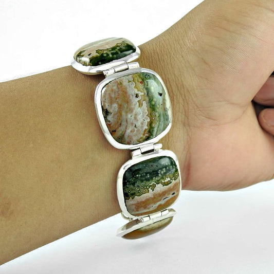 Great Creation Ocean Jasper Gemstone Sterling Silver Bracelet Jewelry