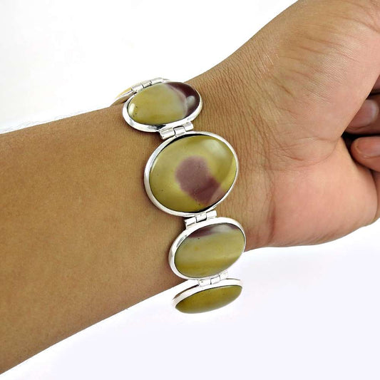 Big Amazing Mookaite Gemstone Sterling Silver Bracelet Jewelry