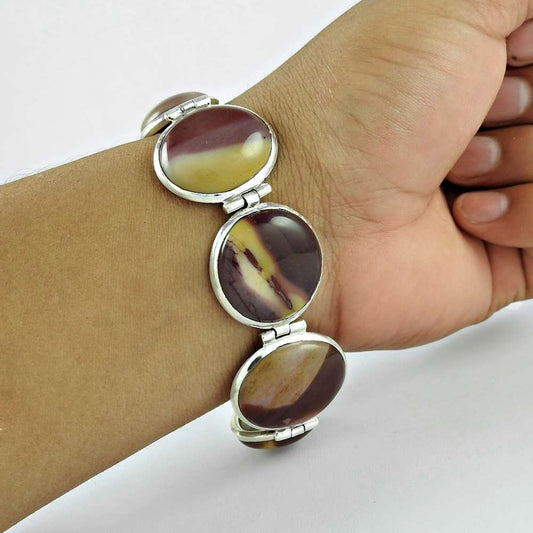 Natural Mookite Gemstone 925 Sterling Silver Bracelet