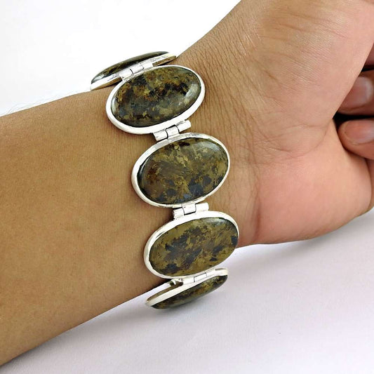 Designer Bronzite Gemstone Sterling Silver Bracelet Jewelry