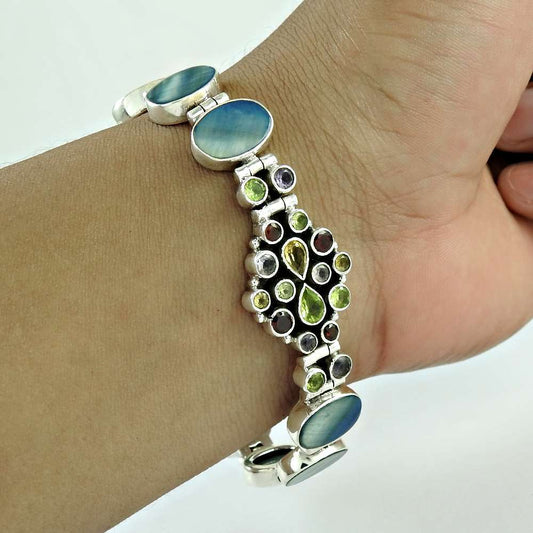 Amazing Multi Color Gemstone Sterling Silver Bracelet